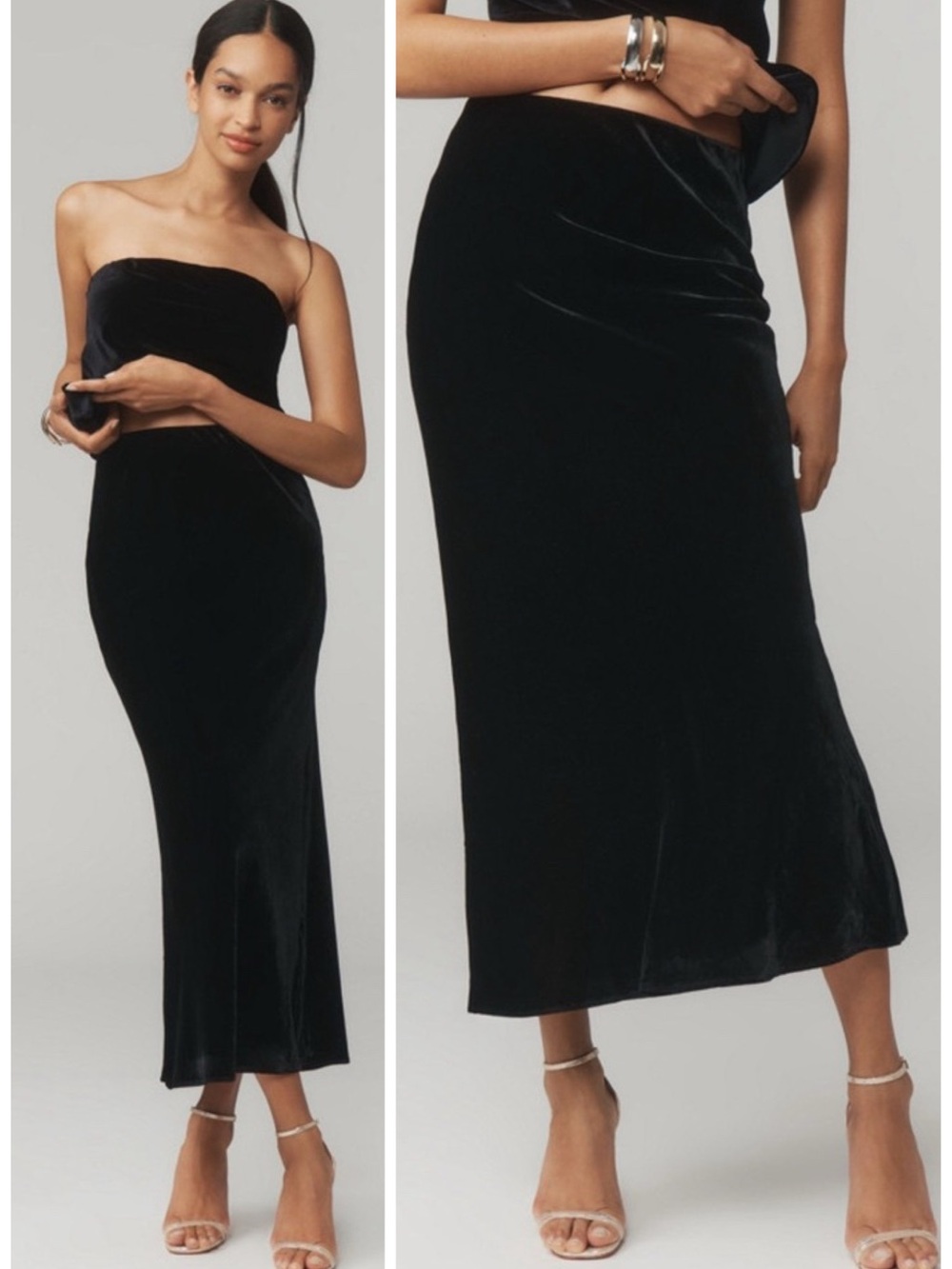 Anthropologie The Tilda Maxi Slip Skirt Black Velvet Edition Size MP NWT